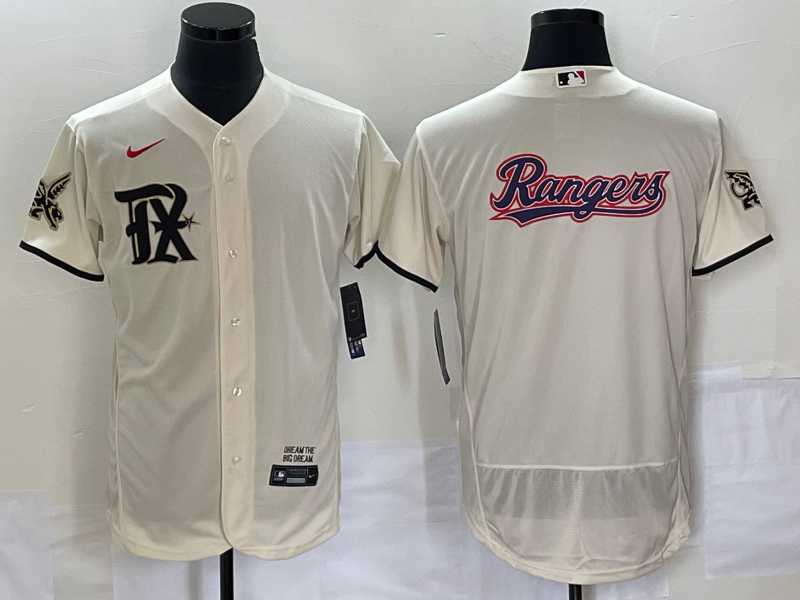 Mens Texas Rangers Cream Team Big Logo 2023 City Connect Flex Base Stitched Baseball Jersey